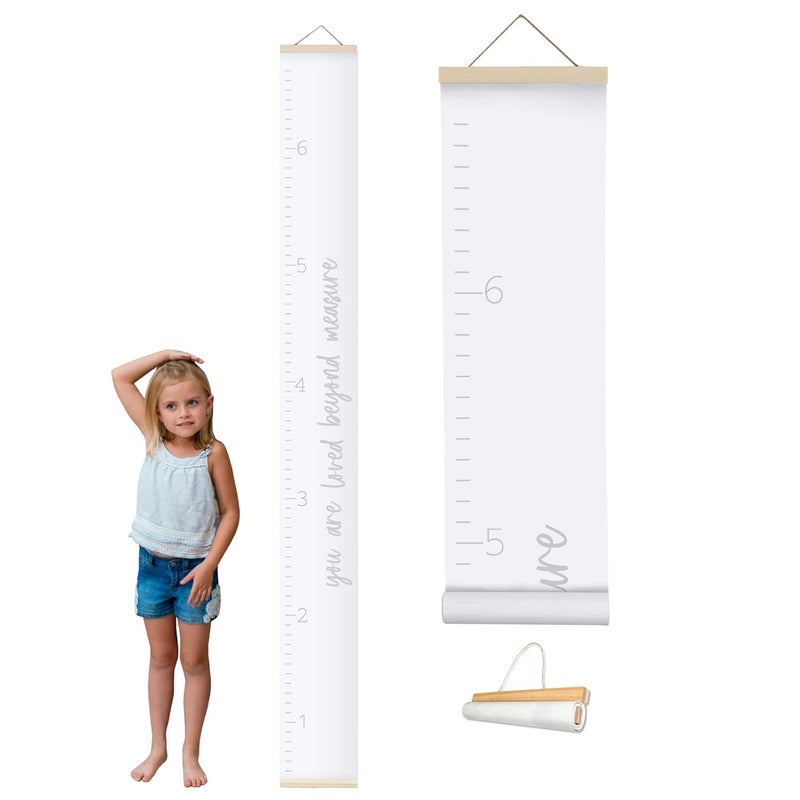 Morxy Canvas Growth Chart for Kids - Unisex Kids Room Wall Decor - Measuring Height Chart- Wall Tape with Height Chart for Kids (Canvas, Loved Beyond Measure- White) - Image 1